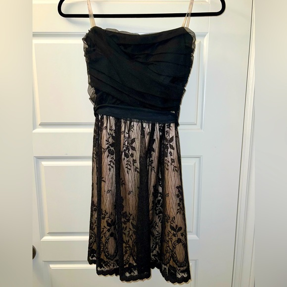 Strapless Black and Gold Dress with Black Lace Size XS - Picture 1 of 1